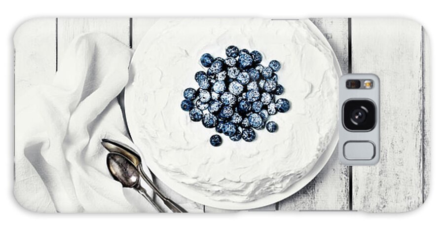 White Background Galaxy Case featuring the photograph White Cake With Blueberries by Claudia Totir