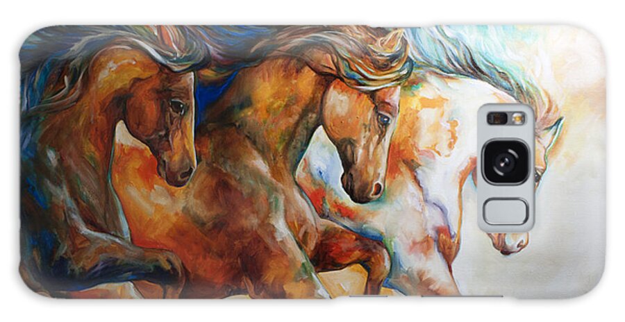 Horse Galaxy Case featuring the painting Wild Trio Run by Marcia Baldwin