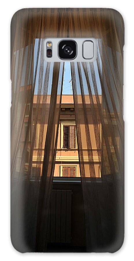 Rome Window Curtain Shutters Galaxy Case featuring the photograph Window on Rome by Susie Rieple