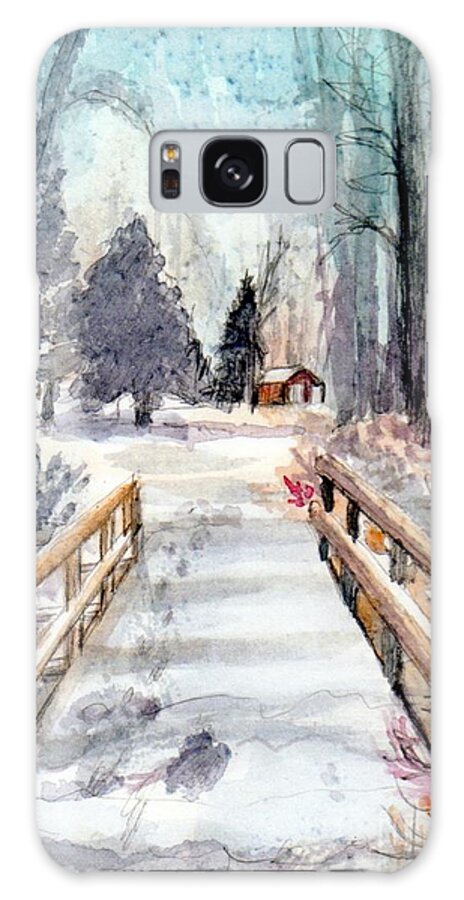 Watercolor Galaxy Case featuring the painting Winter Bridge by Deb Stroh-Larson