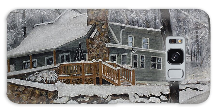 A Cabin In The Woods Galaxy Case featuring the painting Winter - Cabin - in the Woods by Jan Dappen