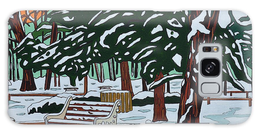 Valley Stream Galaxy Case featuring the painting Winter on State Park Bench by Mike Stanko