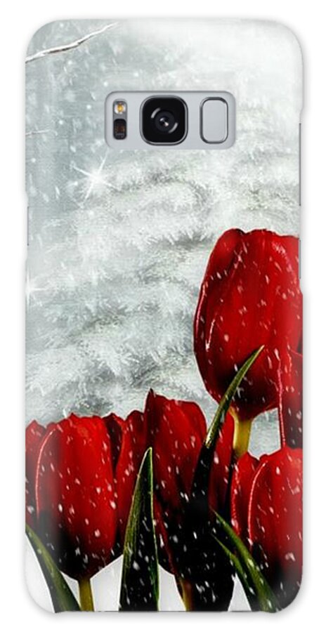 red Tulips Galaxy Case featuring the mixed media Winter Tulips by Morag Bates