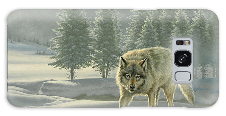 Wildlife Galaxy Case featuring the painting Wolf in Fog  by Paul Krapf
