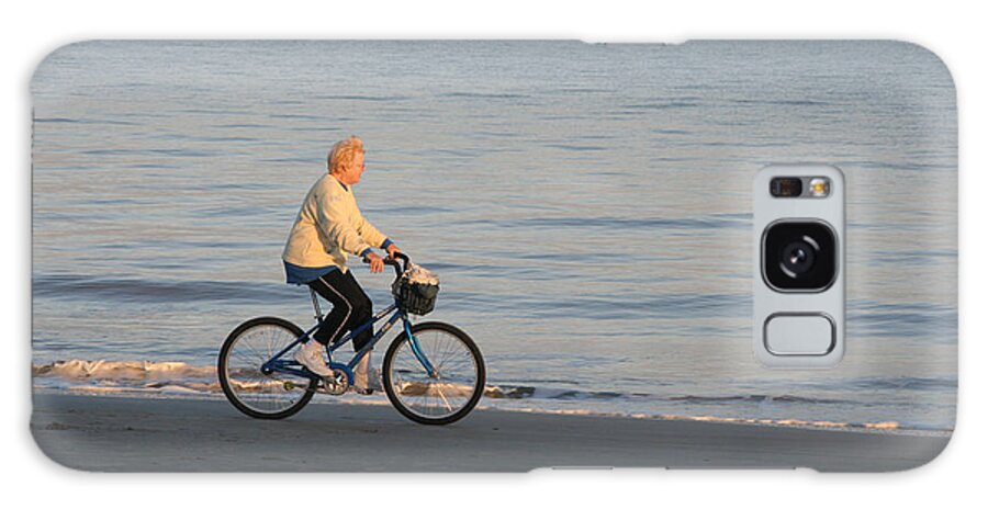 Barony Beach Club Galaxy Case featuring the photograph Woman Riding a Bike on the Beach Hilton Head South Carol by Thomas Marchessault