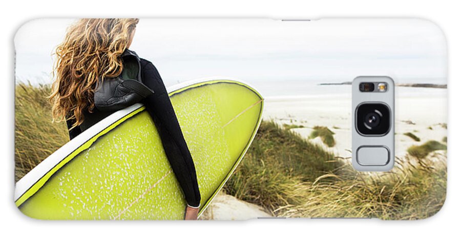 Three Quarter Length Galaxy Case featuring the photograph Woman Surfing In A Wetsuit by Jordan Siemens