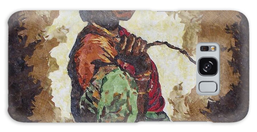 Fabric Galaxy Case featuring the painting Woman with a coconut by Mihira Karra