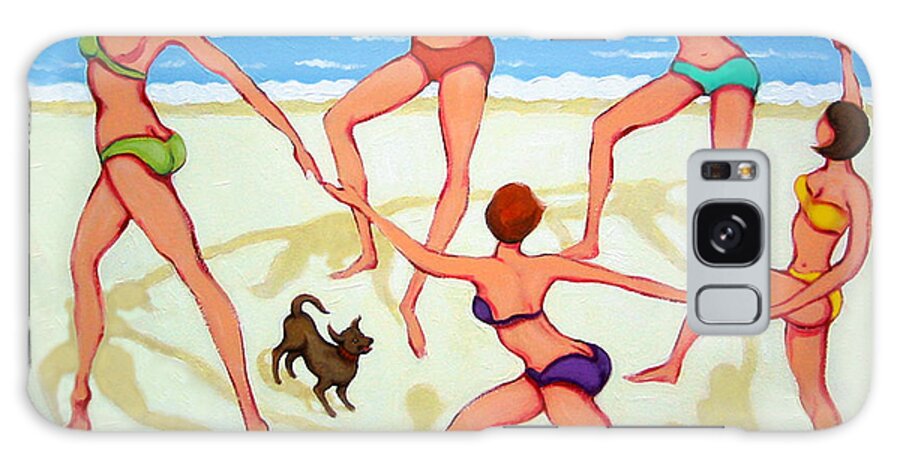 Women Dancing On Beach Galaxy Case featuring the painting Women Dancing on Beach - Happy Dance by Rebecca Korpita