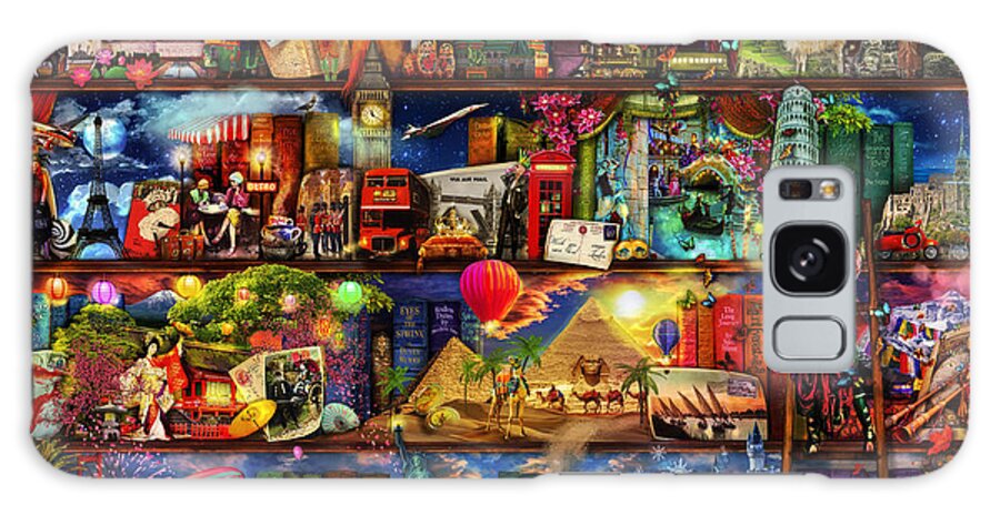 World Map Galaxy Case featuring the digital art World Travel Book Shelf by MGL Meiklejohn Graphics Licensing