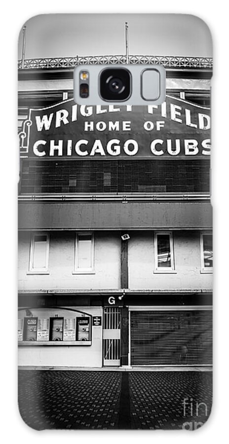 America Galaxy Case featuring the photograph Wrigley Field Chicago Cubs Sign in Black and White by Paul Velgos