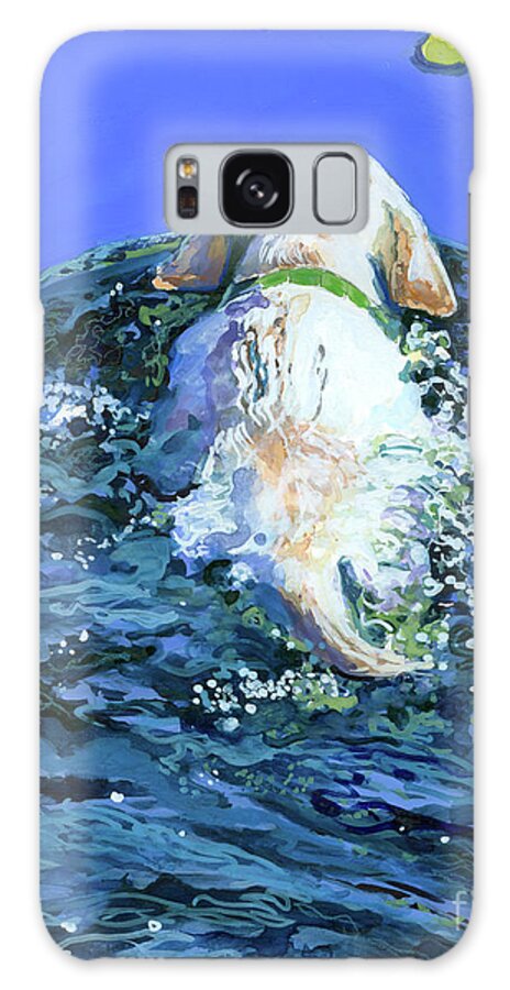 Yellow Labrador Retriever Galaxy Case featuring the painting Yellow Lab Blue Wake by Molly Poole