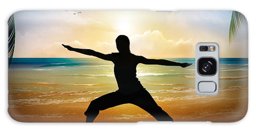 Yoga Galaxy Case featuring the digital art Yoga On Beach by Peter Awax