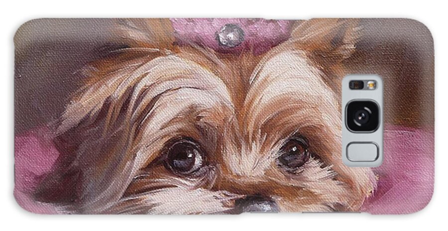 Yorkshire Terrier Galaxy S8 Case featuring the painting Yorkshire Terrier Princess in Pink by Viktoria K Majestic