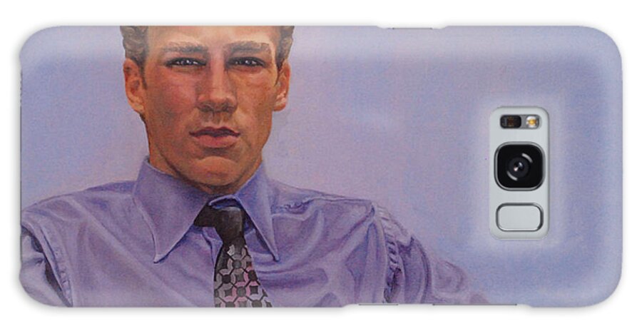 Man Galaxy Case featuring the painting Young man in a purple shirt by Heidi E Nelson