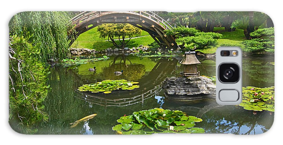 Japanese Garden Galaxy Case featuring the photograph ZEN - Japanese Garden with Moon Bridge and Lotus Pond with Koi Fish. by Jamie Pham