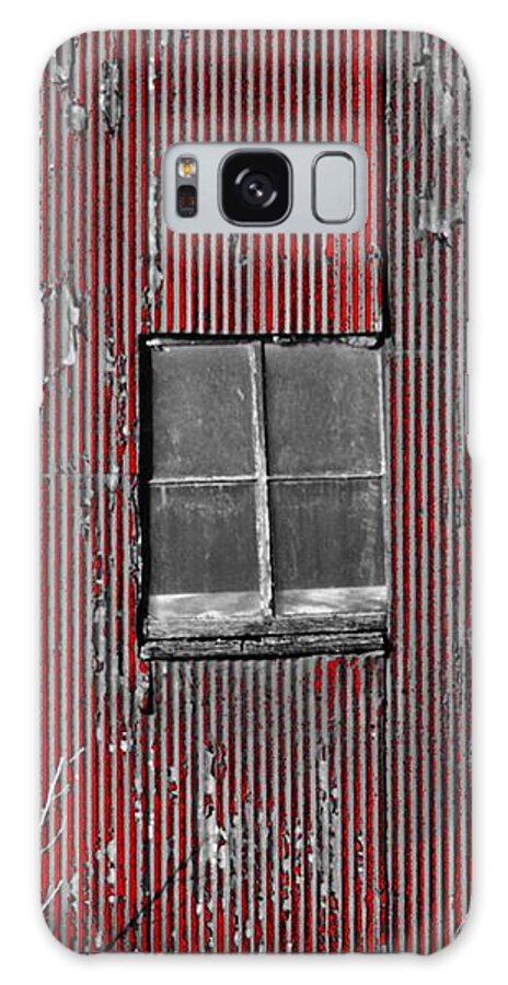 Maybee Galaxy Case featuring the photograph Zink rd Barn Window BW Red by Daniel Thompson