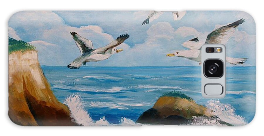 Sea Galaxy Case featuring the painting Seagulls #2 by Jean Pierre Bergoeing