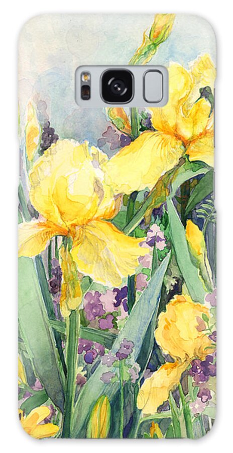 Iris Galaxy Case featuring the painting Yellow iris by Nancy Watson