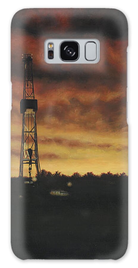 Drilling Rig In Sunset Galaxy Case featuring the painting All Lit Up by Tammy Taylor