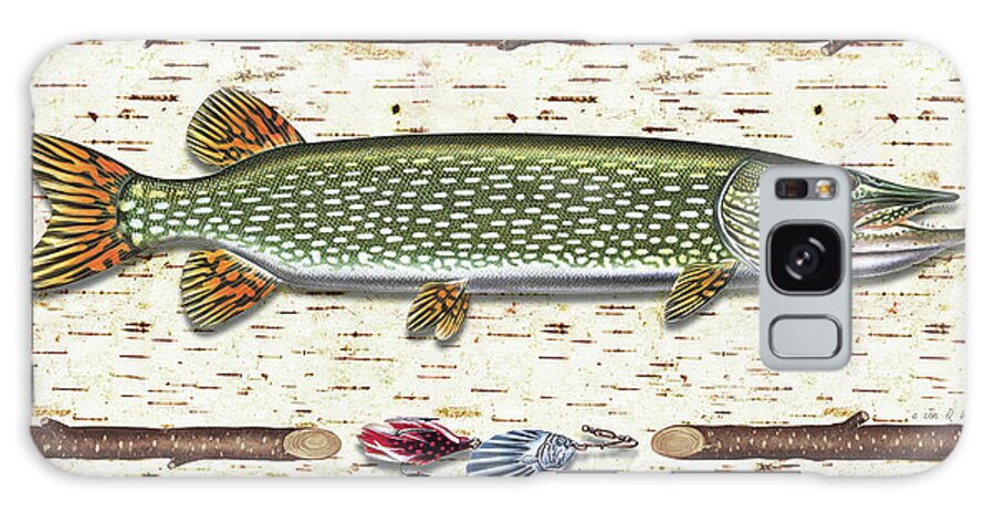 Pike Galaxy Case featuring the painting Antique Birch Pike and Lure by JQ Licensing