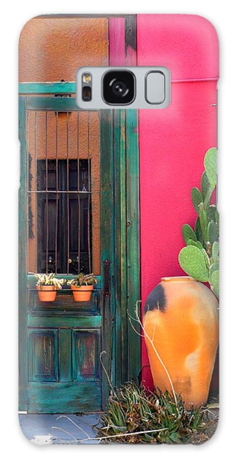 Tucson Galaxy Case featuring the photograph Barrio Door Pink Blue and Gray by Mark Valentine