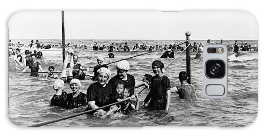 Galveston Galaxy Case featuring the photograph Bathing in the Gulf of Mexico - Galveston Texas c 1914 by International Images