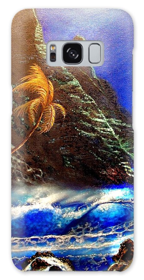 Hawaii Seascape Sunset Waves Oahu Kauai Maui Waimea Bay Haleiwa Galaxy Case featuring the painting Beautiful Blue Hawaii by Leland Castro