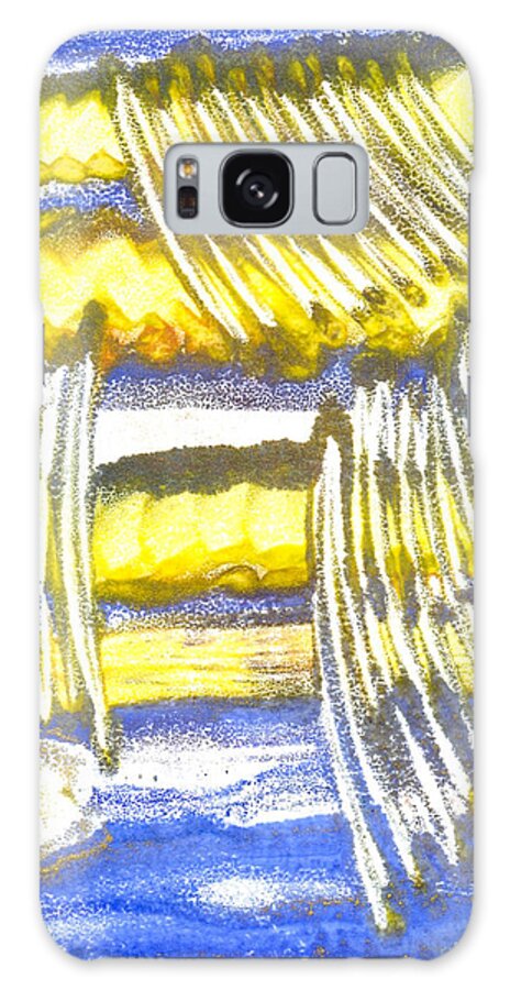 Blue Yellow Gold Abstract Expressionist Process Galaxy Case featuring the painting Beyond by Heather Hennick