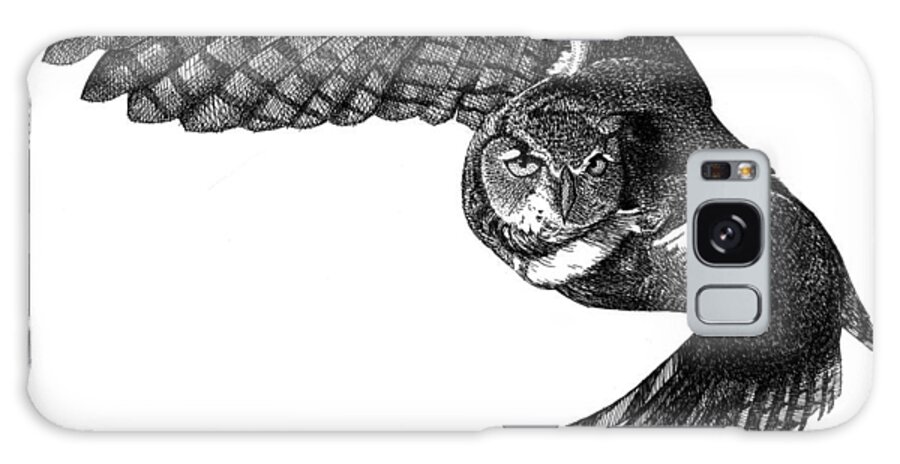 Great Horned Owl Galaxy Case featuring the drawing Flying Owl by Scott Woyak