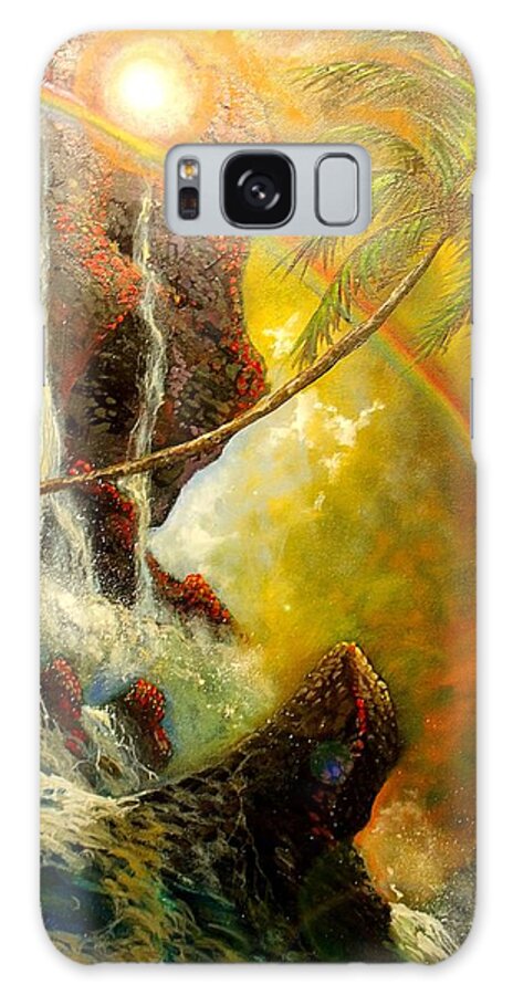 Hawaii Waimea Waterfall Seascape Galaxy Case featuring the painting Hawaii Waimea Falls by Leland Castro