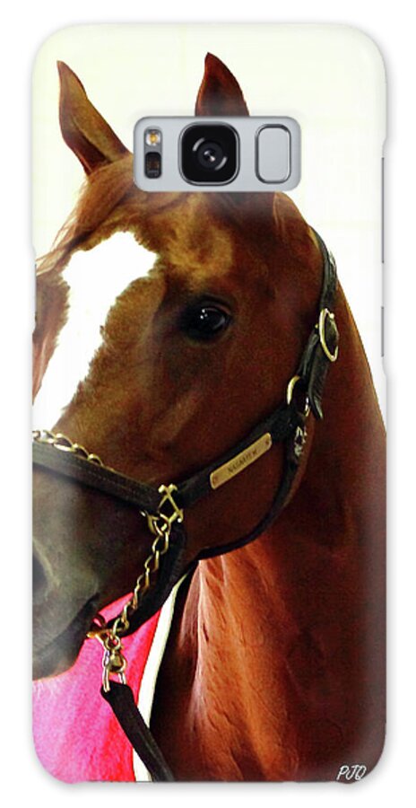 Thoroughbred Race Horse Galaxy Case featuring the photograph 'Marigo in Red' by PJQandFriends Photography