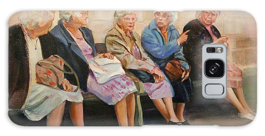 Ladies On A Bench Galaxy Case featuring the painting Monday at the Social Security Office by Susan Bradbury