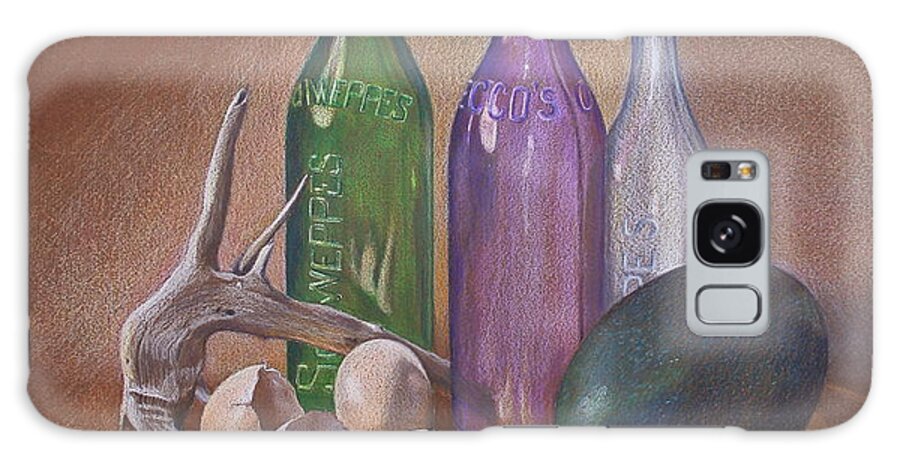 Jan Lawnikanis Galaxy Case featuring the drawing Old Bottles Egg Shells and Driftwood by Jan Lawnikanis