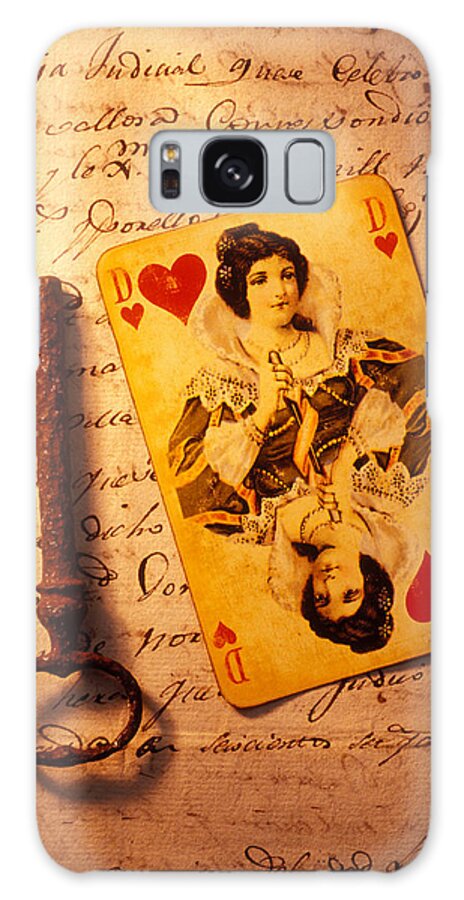 Playing Galaxy Case featuring the photograph Old playing Card and key by Garry Gay