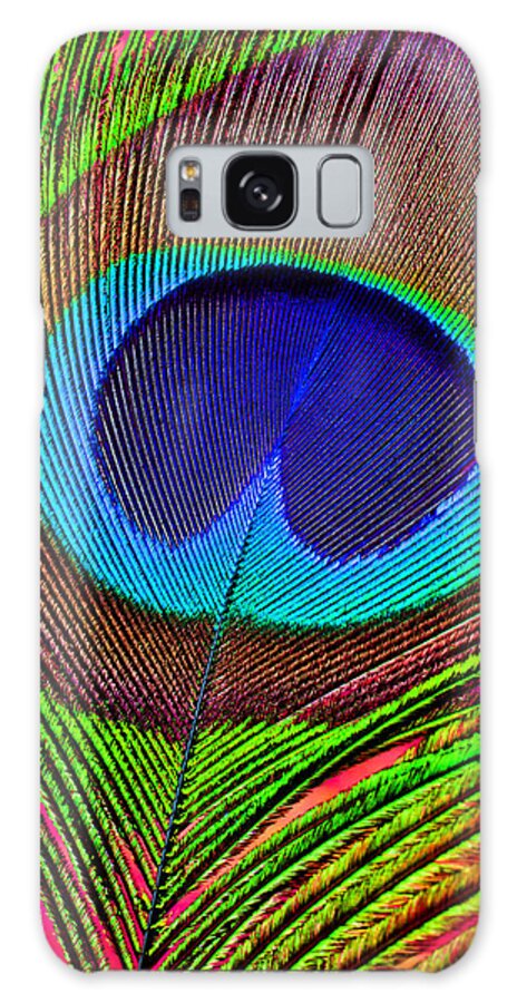 Peacock Tail Feather Galaxy Case featuring the photograph Peacock Feather Close Up by Garry Gay