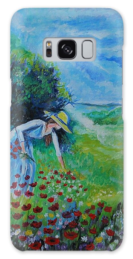 Poppy Galaxy Case featuring the painting Picking Flowers by Leslie Allen