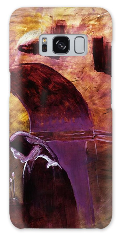 Prayer Galaxy Case featuring the painting Prayer for the Dead in Purple and Yellow by MendyZ M Zimmerman