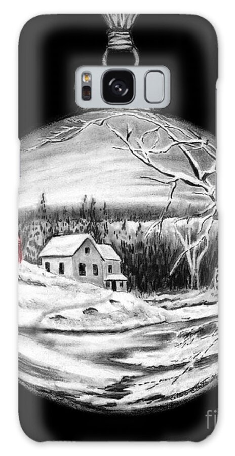 Red Barn Galaxy Case featuring the drawing Red Barn Winter Scene Ornament by Peter Piatt