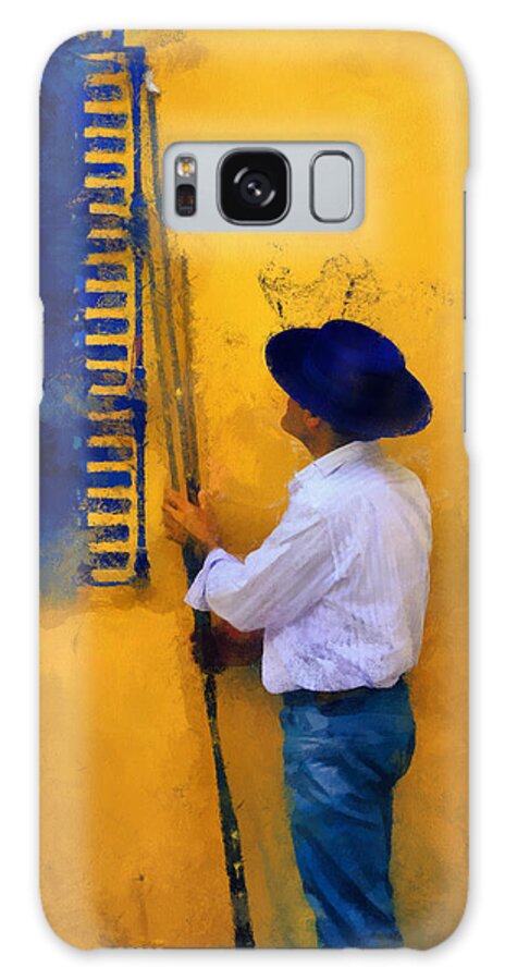 Impressionism Galaxy Case featuring the photograph Spanish Man at the Yellow Wall. Impressionism by Jenny Rainbow