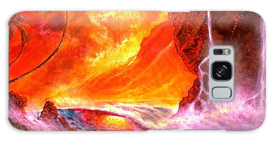 Oil Paint Hawaii Seascape Waterfall Sunset Maui Kauai Galaxy Case featuring the painting Sun Setting Hawaii by Leland Castro