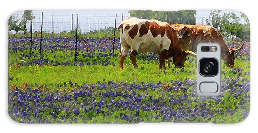 Longhorns Galaxy Case featuring the photograph Texas Longhorns in Bluebonnets by Toma Caul