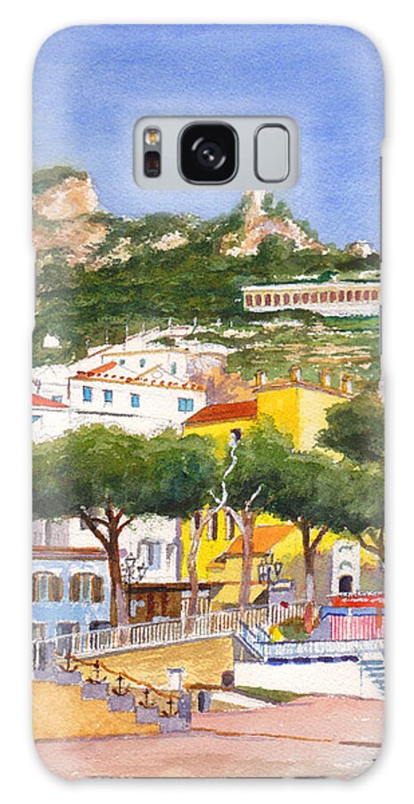Beach Galaxy Case featuring the painting The ruined tower above the beach at Amalfi on the southern Italian coast by Dai Wynn
