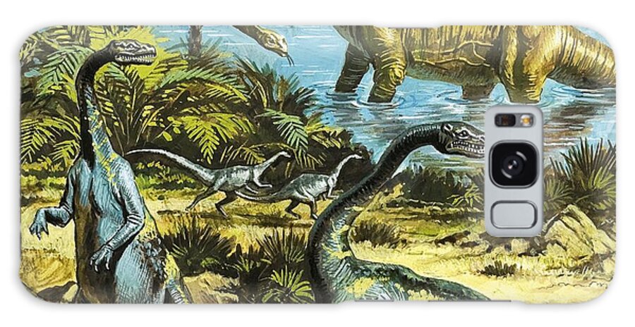 Animals; Nature; Wildlife; Prehistoric; Creatures Galaxy Case featuring the painting Unidentified prehistoric creatures by Roger Payne