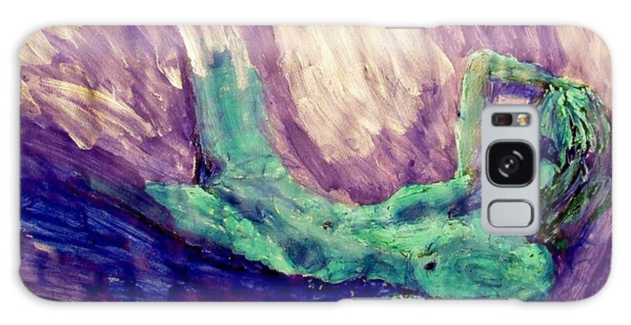 Statue Of Liberty Galaxy S8 Case featuring the painting Young Statue of Liberty Falling From Grace Female Figure Portrait Painting in Green Purple Blue by MendyZ M Zimmerman
