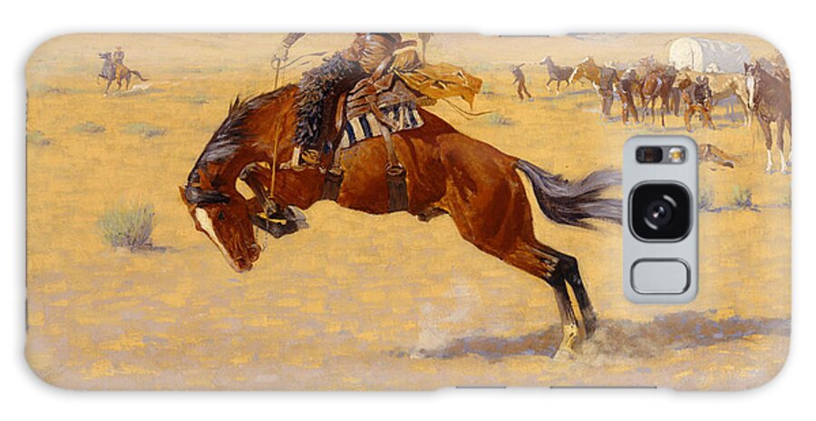 Cowboy; Horse; Pony; Rearing; Bronco; Wild West; Old West; Plain; Plains; American; Landscape; Breaking; Horses; Snow-capped; Mountains; Mountainous Galaxy Case featuring the painting A Cold Morning on the Range by Frederic Remington
