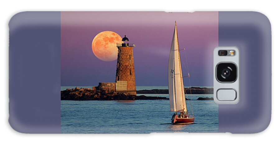 Moon Lunar Full Moon Sea Sailboat Boat Sunset Sunrise Dawn Dusk Astronomy Astronomical Water Peaceful Peace Quiet Nautical Lighthouse Light House Seashore Galaxy Case featuring the photograph Arise #1 by Larry Landolfi