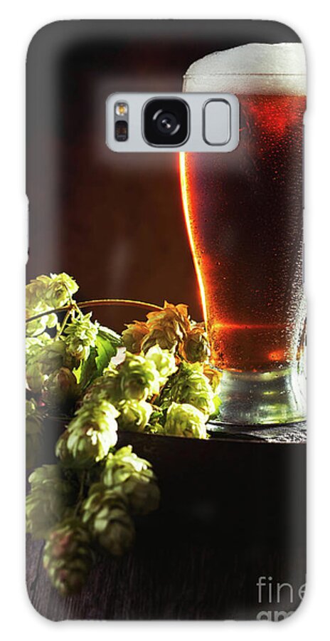 Beer Galaxy Case featuring the photograph Beer And Hops On Barrel #1 by Amanda Elwell