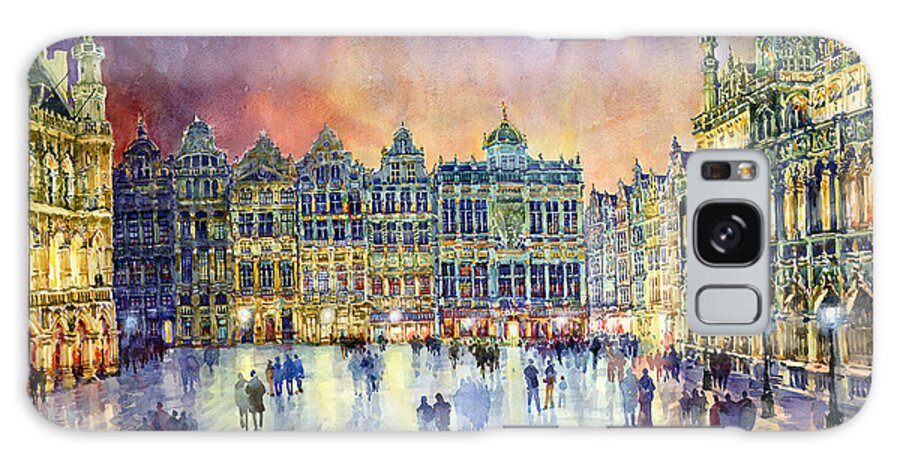 Watercolor Galaxy Case featuring the painting Belgium Brussel Grand Place Grote Markt by Yuriy Shevchuk