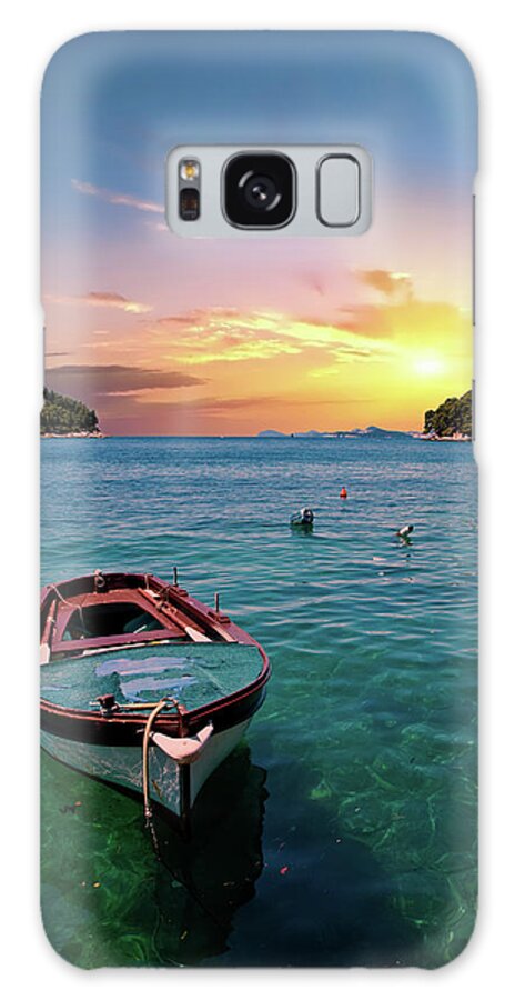Bay Galaxy Case featuring the photograph Blue Boat on Blue Water #1 by Darryl Brooks