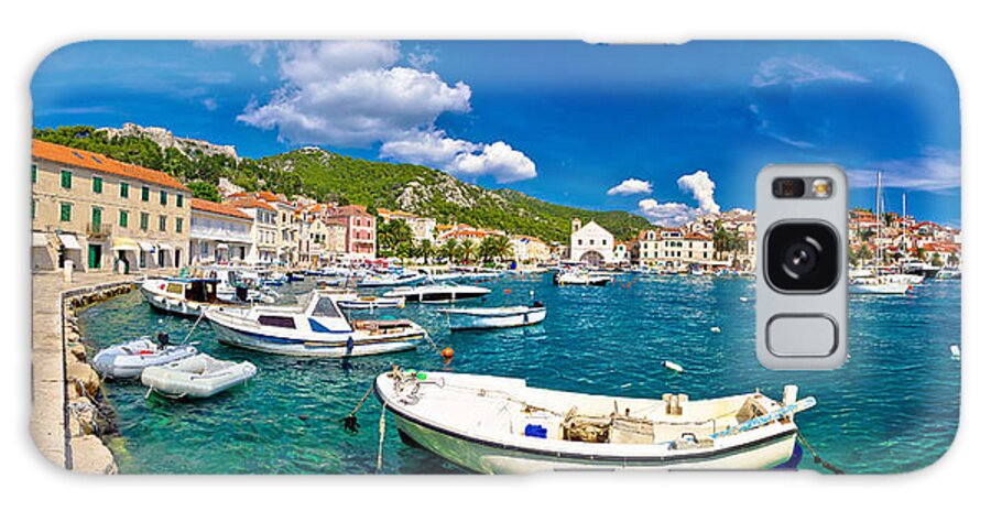 Hvar Galaxy Case featuring the photograph Coastal town of Hvar waterfront panorama #1 by Brch Photography